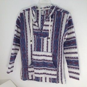 Forever 21 Aztec Pullover Hoodie Sweatshirt Tassel Tie Pouch Pocket Size S